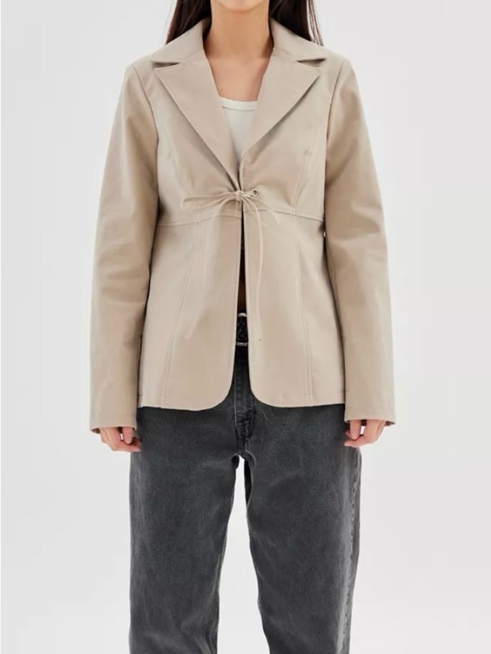 URBAN OUTFITTERS Beige Noa Faux Suede Tie-Front Business Jacket Blazer Size M - Picture 9 of 9